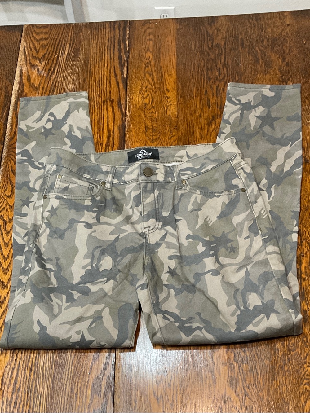 Jordache Camo Star Print Pants - Olive Gray